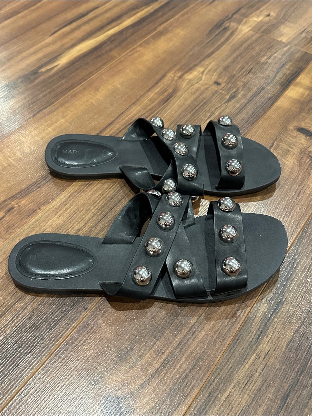 Black Slide Sandals with Silver Studs - Picture 4 of 5